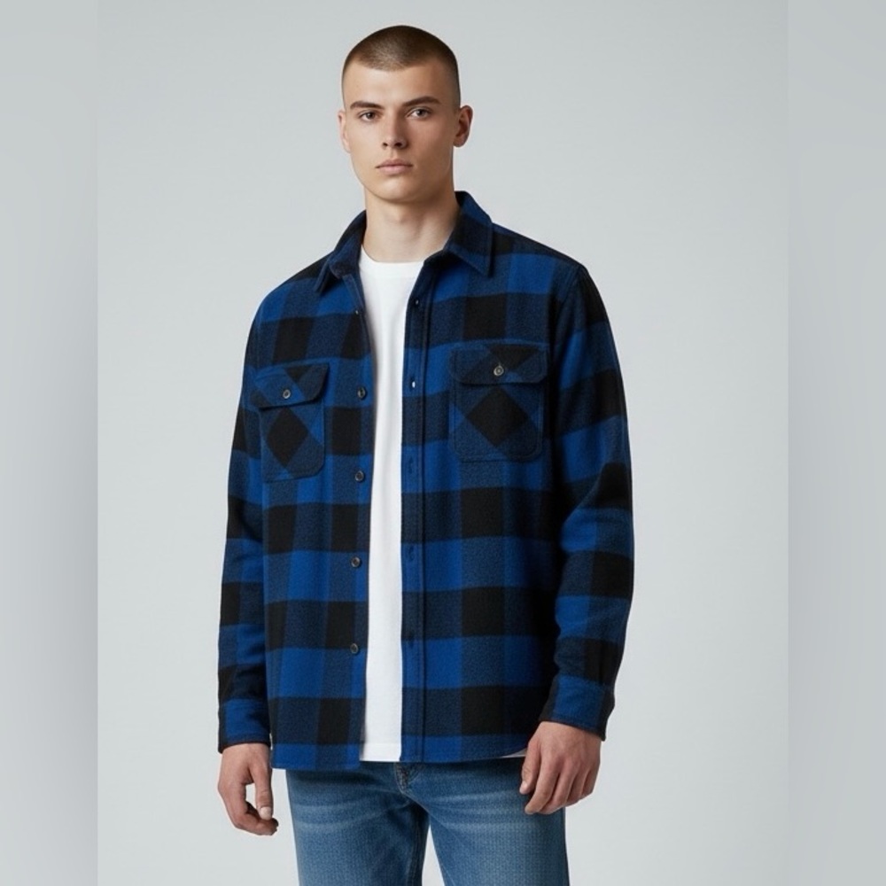 Jachs New York Mens Blue Black‎ Plaid Flannel Shirt Button Up Medium